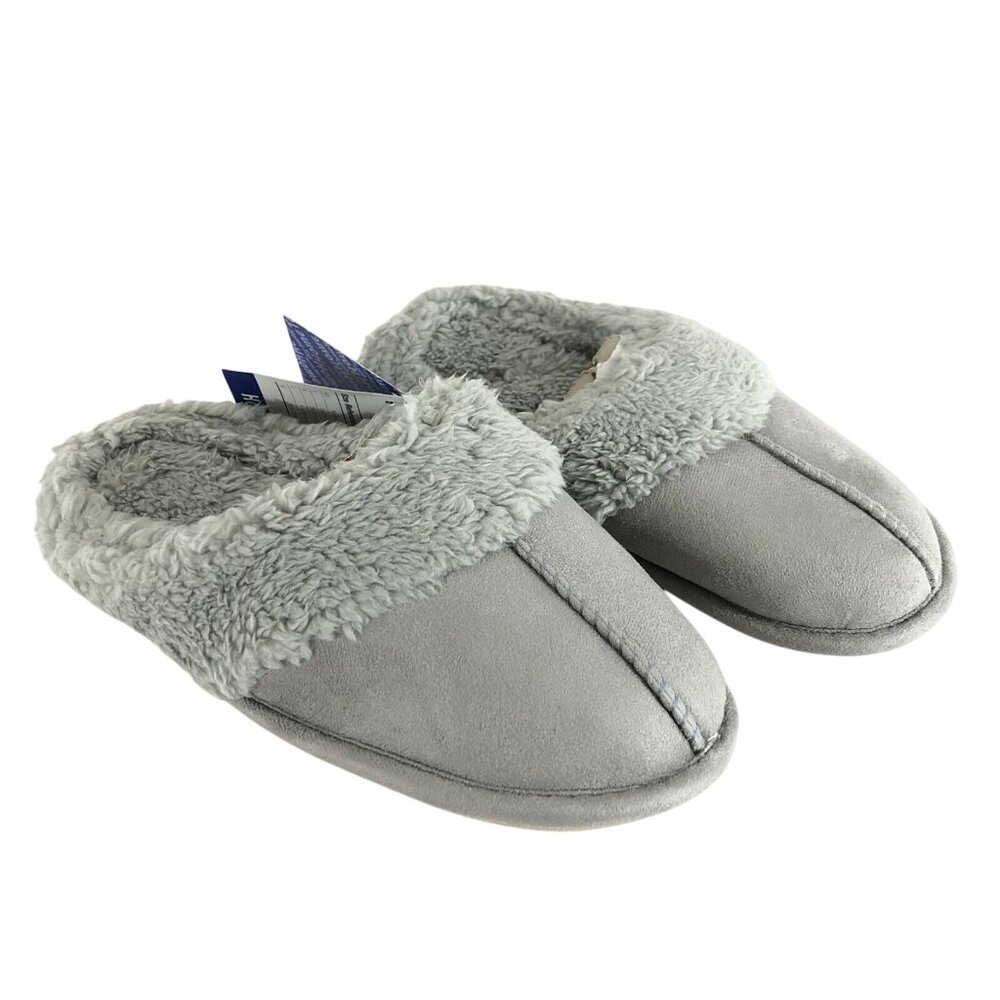 Hometop Womens Slippers Clogs Faux Suede Faux Fur Gray Size S 5-6